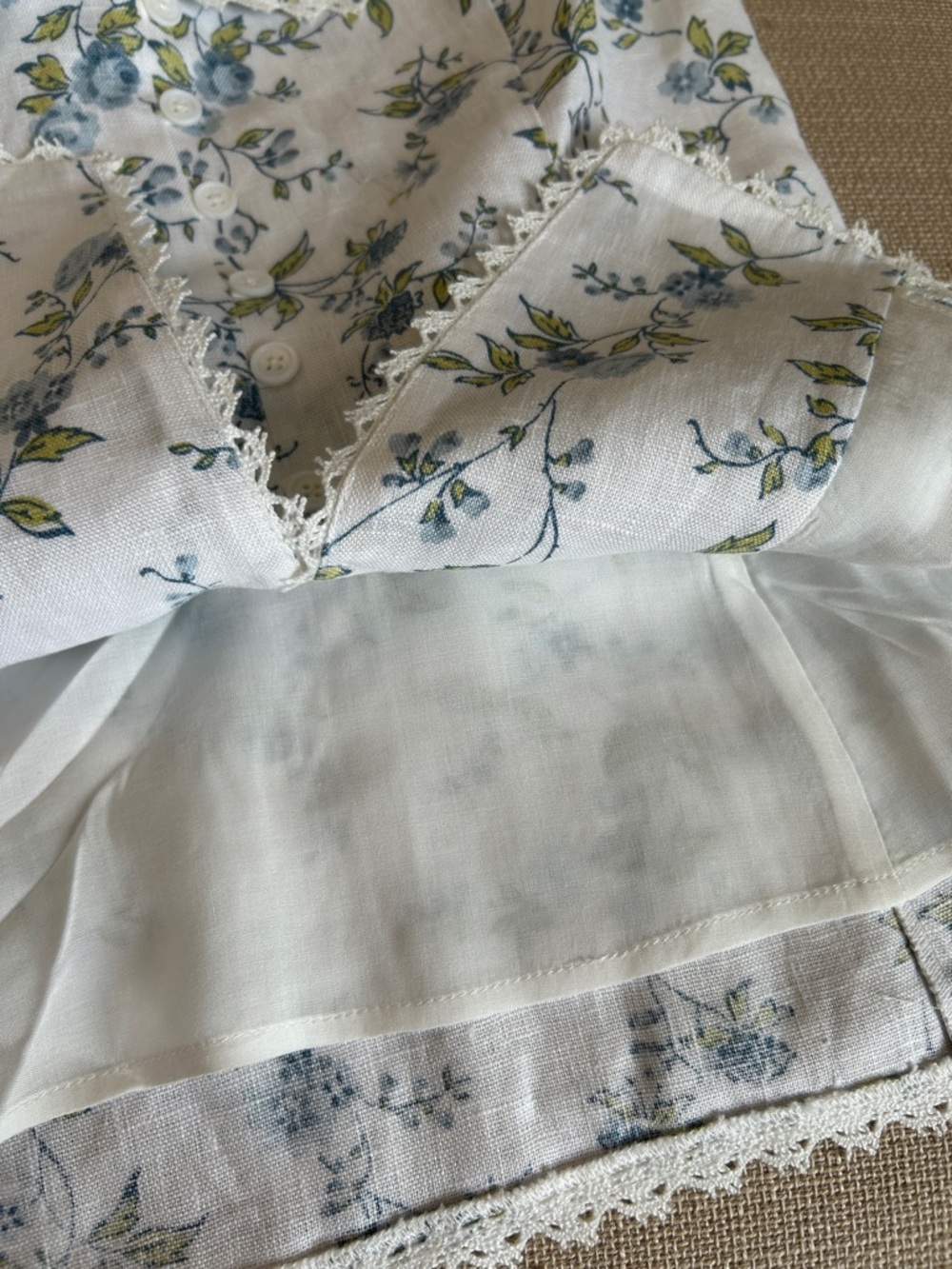 BEST Reformation Viola Linen Top Nostalgia Floral White Blue French Causal - Picture 9 of 11